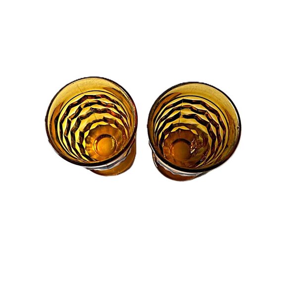 2 Vintage MCM Harvest Gold Indiana Glass Whitehall Cubist footed juice glasses - Picture 2 of 4